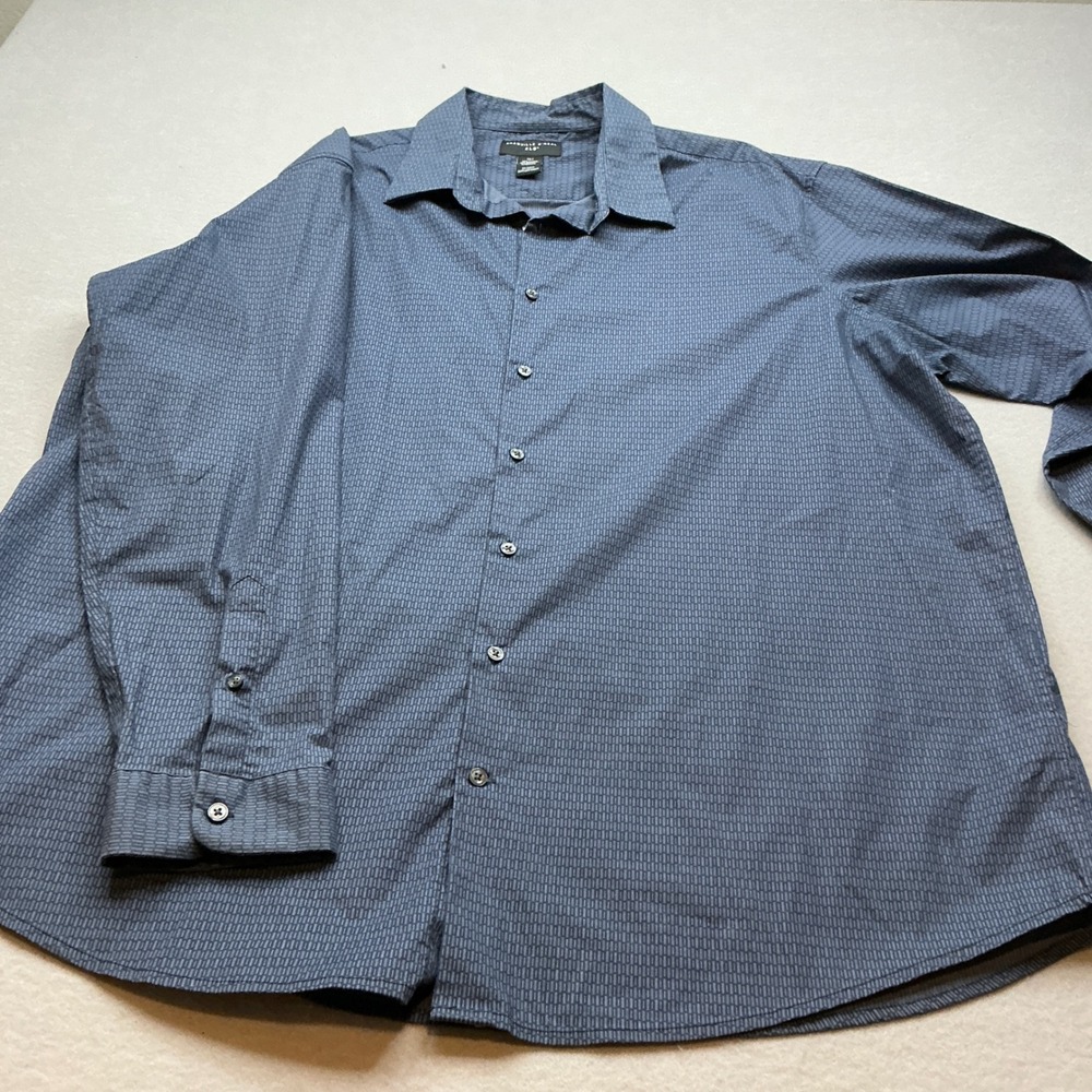 Shaquille O'Neal Shirt Geometric Pattern Blue‎ Grey XLG Button Mens Long Sleeve